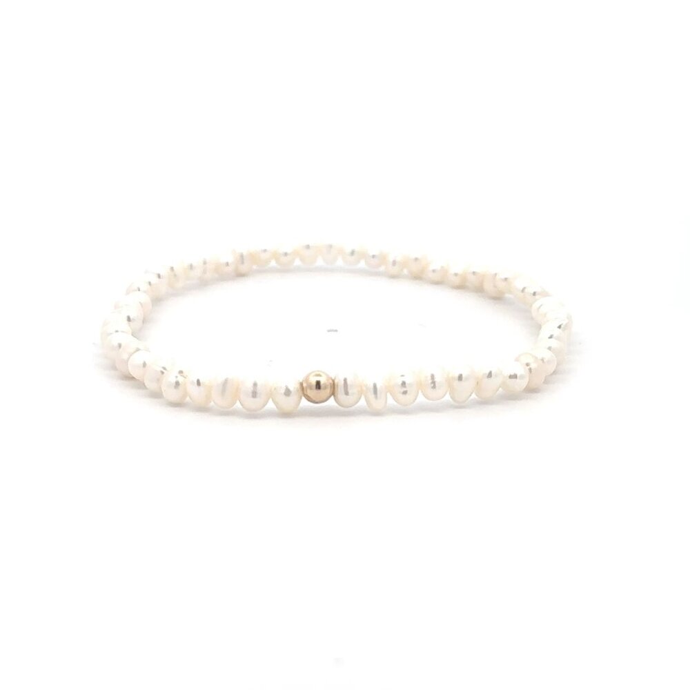 Stretch Freshwater Pearl Gemstone Beaded Stretch Bracelet 14K Gold Accent Bead
